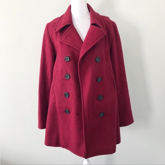 J Crew Red Double Breasted Peacoat Size Medium Wool Blend NWOT - Picture 4 of 8
